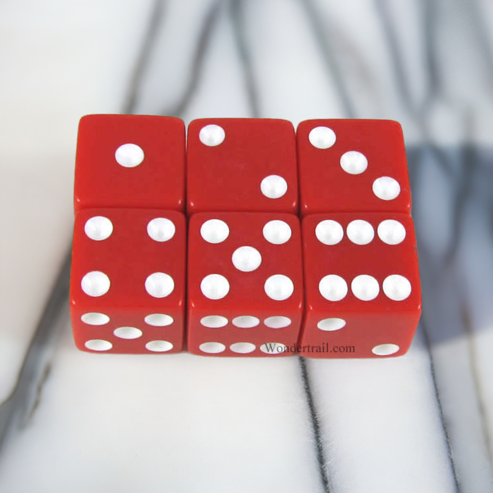 KOP11043 Red Opaque Dice with White Pips D6 16mm (5/8in) Pack of 6 (ONLINE ORDER ONLY)