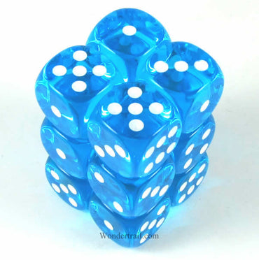 KOP11455 Turquoise Transparent Deluxe Dice with White Pips D6 16mm (5/8in) Pack of 12 Koplow Games (ONLINE ORDER ONLY)