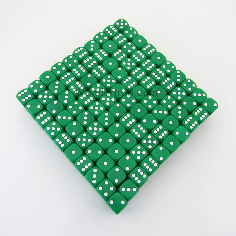 KOP11472 Green Opaque Dice White Pips D6 16mm (5/8in) Bulk Pack of 200 (ONLINE ORDER ONLY)