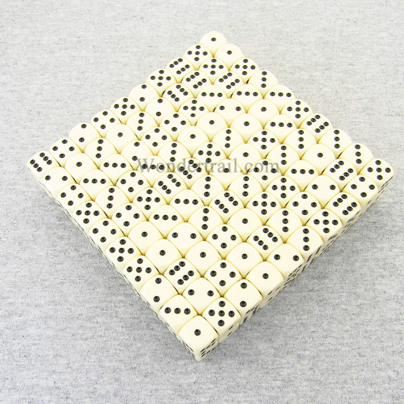 KOP11473 Ivory Opaque Dice Black Pips D6 16mm (5/8in) Bulk Pack of 200 (ONLINE ORDER ONLY)