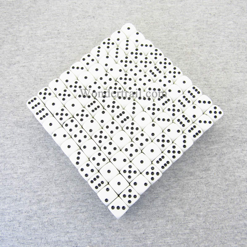 KOP11477 White Opaque Dice Black Pips D6 16mm (5/8in) Bulk Pack of 200 (ONLINE ORDER ONLY)