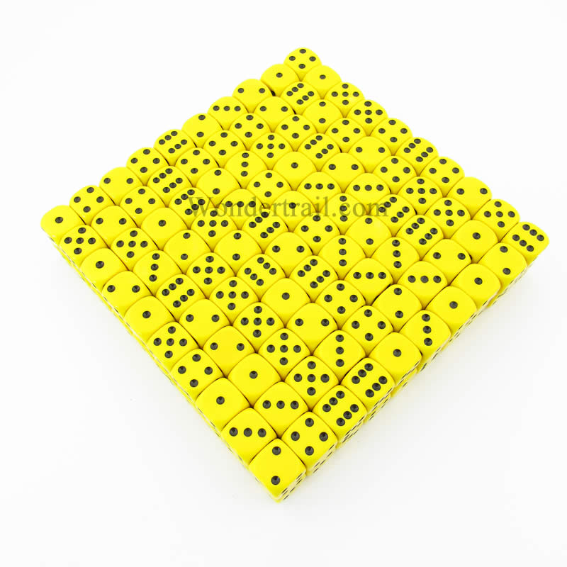 KOP11478 Yellow Opaque Dice Black Pips D6 16mm (5/8in) Bulk Pack of 200 (ONLINE ORDER ONLY)