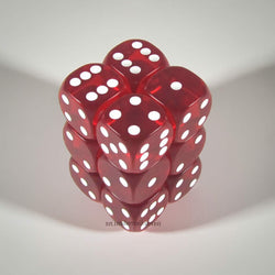 KOP11613 Red Transparent Dice with White Pips D6 16mm (5/8in) Pack of 12 Dice (ONLINE ORDER ONLY)
