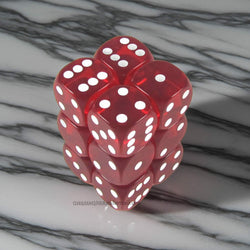 KOP11613 Red Transparent Dice with White Pips D6 16mm (5/8in) Pack of 12 Dice (ONLINE ORDER ONLY)