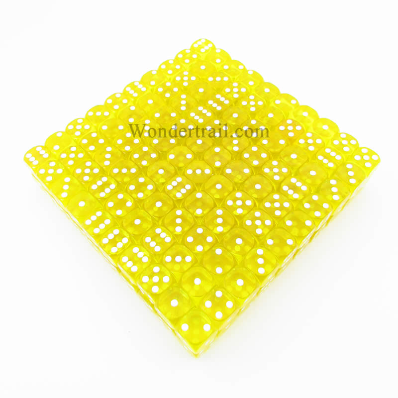 KOP11616 Yellow Transparent Dice White Pips D6 16mm Bulk Pack of 200 (ONLINE ORDER ONLY)