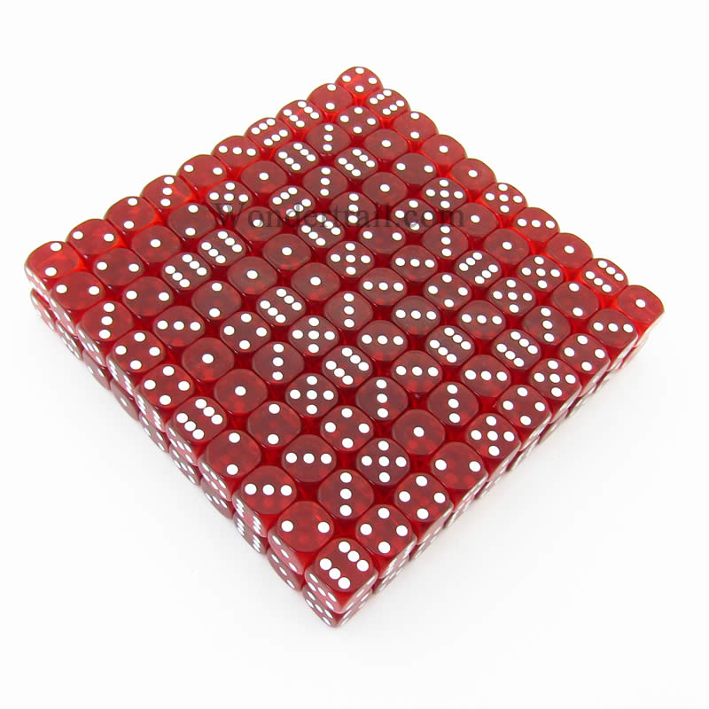 KOP11618 Red Transparent Dice White Pips D6 16mm Bulk Pack of 200 (ONLINE ORDER ONLY)