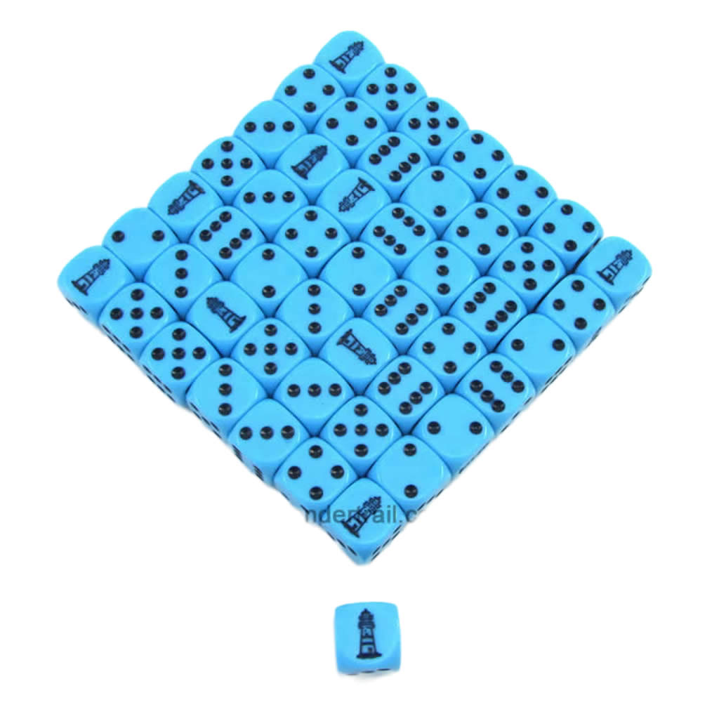 KOP11669 Lighthouse Blue Opaque Dice Dark Blue Pips D6 16mm Bulk Pack of 50 (ONLINE ORDER ONLY)