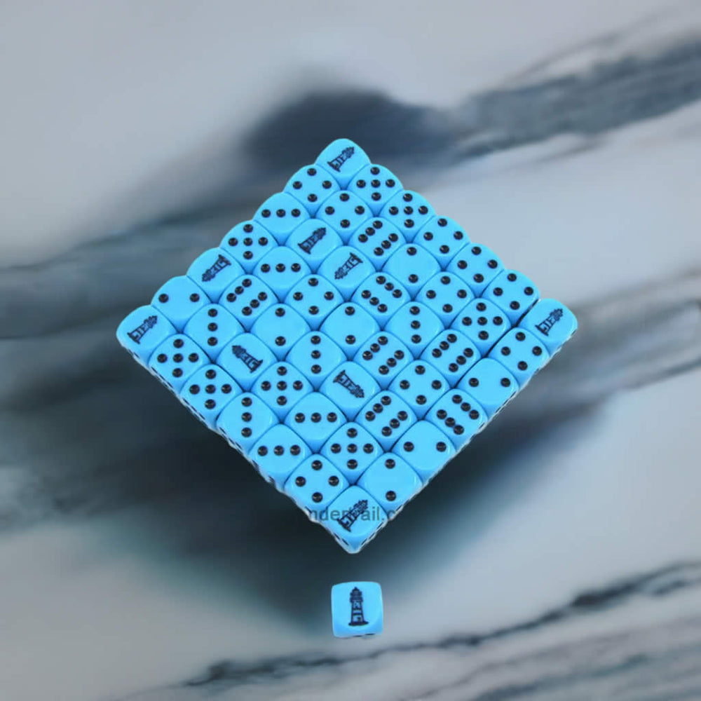 KOP11669 Lighthouse Blue Opaque Dice Dark Blue Pips D6 16mm Bulk Pack of 50 (ONLINE ORDER ONLY)