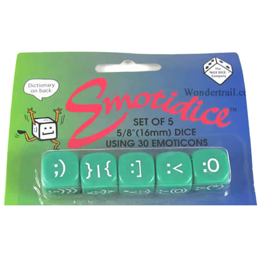 KOP11777 Emotidice Green Dice White Emoticons D6 16mm (5/8in) Pack of 5 (ONLINE ORDER ONLY)