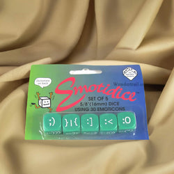 KOP11777 Emotidice Green Dice White Emoticons D6 16mm (5/8in) Pack of 5 (ONLINE ORDER ONLY)