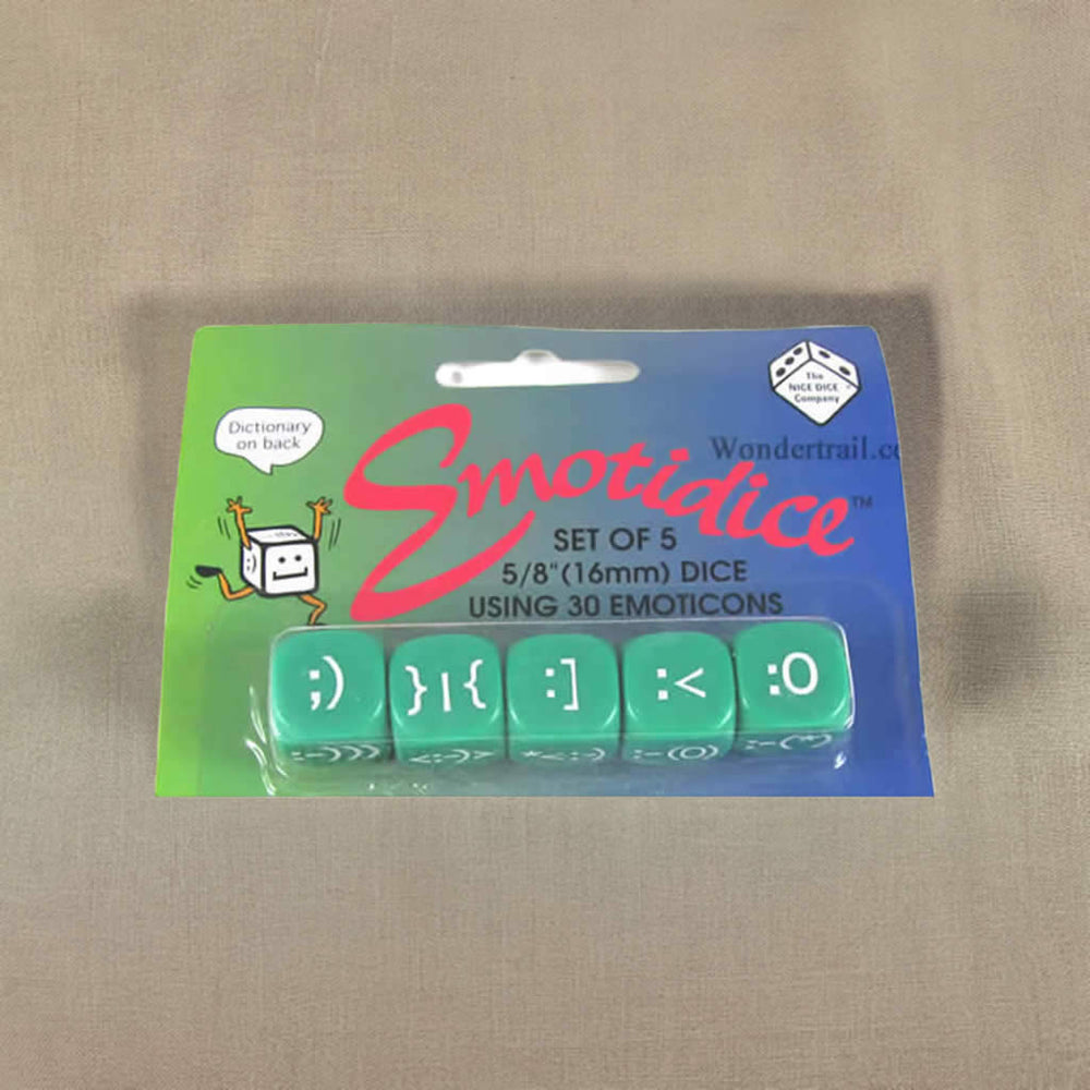 KOP11777 Emotidice Green Dice White Emoticons D6 16mm (5/8in) Pack of 5 (ONLINE ORDER ONLY)