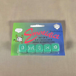 KOP11777 Emotidice Green Dice White Emoticons D6 16mm (5/8in) Pack of 5 (ONLINE ORDER ONLY)