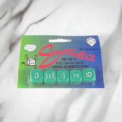 KOP11777 Emotidice Green Dice White Emoticons D6 16mm (5/8in) Pack of 5 (ONLINE ORDER ONLY)