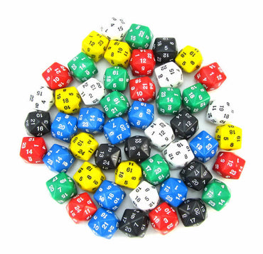 KOP11795 Assorted Colors Opaque Dice Numbers D24 24mm Pack of 50 (ONLINE ORDER ONLY)