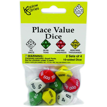 KOP11871 Place Value Dice Colored Numbers D10 26mm (5/8in) Pack of 8 (ONLINE ORDER ONLY)