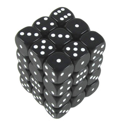 KOP11976 Black Opaque Dice with White Pips D6 12mm (1/2in) Pack of 36 (ONLINE ORDER ONLY)