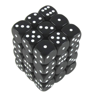 KOP11976 Black Opaque Dice with White Pips D6 12mm (1/2in) Pack of 36 (ONLINE ORDER ONLY)