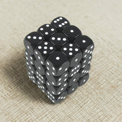 KOP11976 Black Opaque Dice with White Pips D6 12mm (1/2in) Pack of 36 (ONLINE ORDER ONLY)