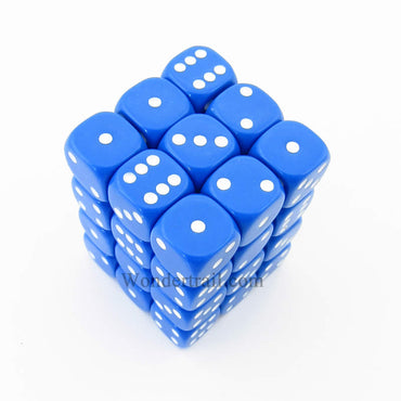 KOP11977 Blue Opaque Dice with White Pips D6 12mm (1/2in) Pack of 36 (ONLINE ORDER ONLY)