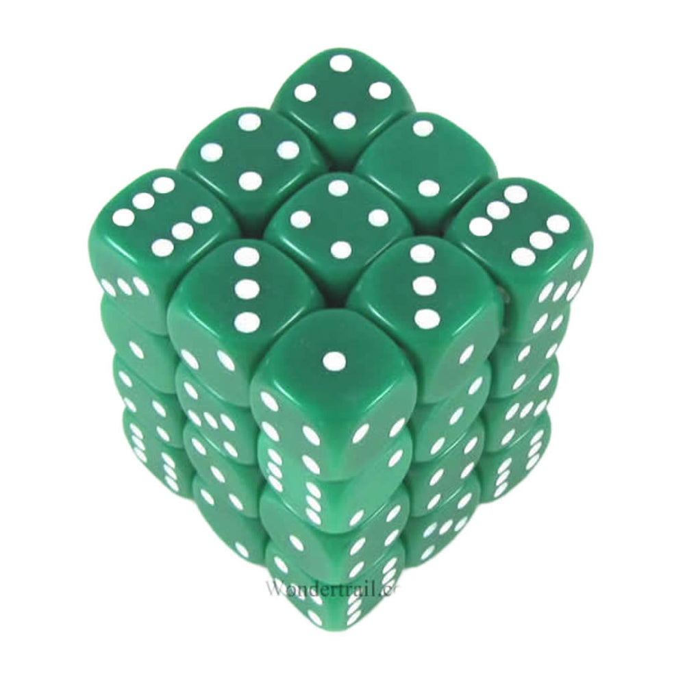 KOP11978 Green Opaque Dice with White Pips D6 12mm (1/2in) Pack of 36 (ONLINE ORDER ONLY)