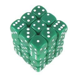 KOP11978 Green Opaque Dice with White Pips D6 12mm (1/2in) Pack of 36 (ONLINE ORDER ONLY)