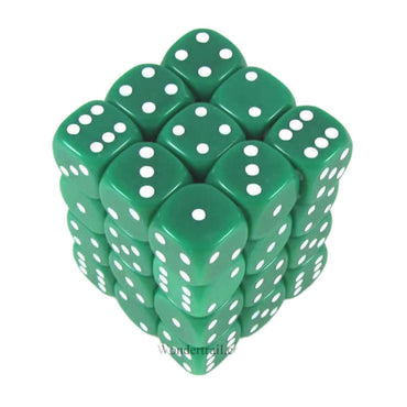 KOP11978 Green Opaque Dice with White Pips D6 12mm (1/2in) Pack of 36 (ONLINE ORDER ONLY)