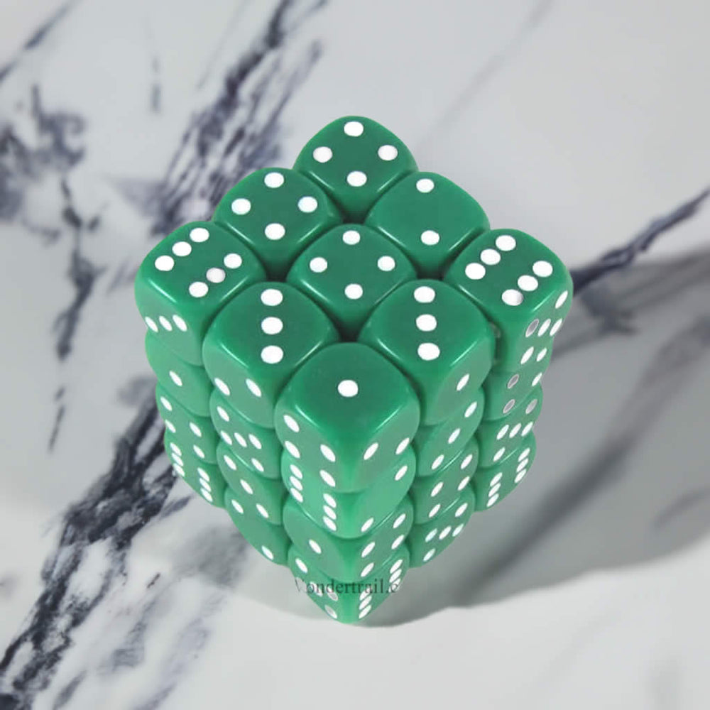 KOP11978 Green Opaque Dice with White Pips D6 12mm (1/2in) Pack of 36 (ONLINE ORDER ONLY)