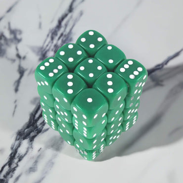KOP11978 Green Opaque Dice with White Pips D6 12mm (1/2in) Pack of 36 (ONLINE ORDER ONLY)