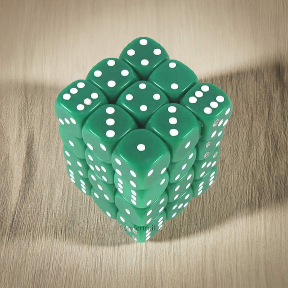 KOP11978 Green Opaque Dice with White Pips D6 12mm (1/2in) Pack of 36 (ONLINE ORDER ONLY)