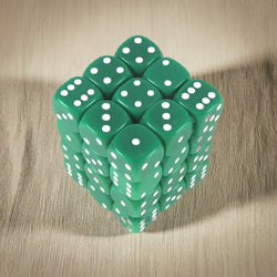 KOP11978 Green Opaque Dice with White Pips D6 12mm (1/2in) Pack of 36 (ONLINE ORDER ONLY)