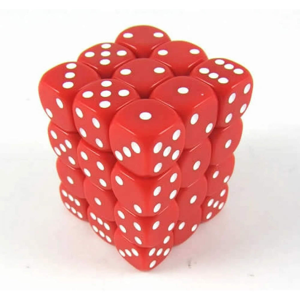 KOP11979 Red Opaque Dice with White Pips D6 12mm (1/2in) Pack of 36 (ONLINE ORDER ONLY)