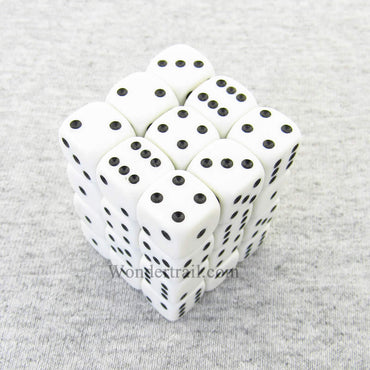 KOP11980 White Opaque Dice with Black Pips D6 12mm (1/2in) Pack of 36 (ONLINE ORDER ONLY)
