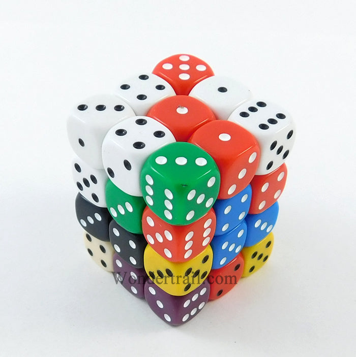 KOP11981 Assorted Opaque Dice with Pips D6 12mm (1/2in) Pack of 36 (ONLINE ORDER ONLY)