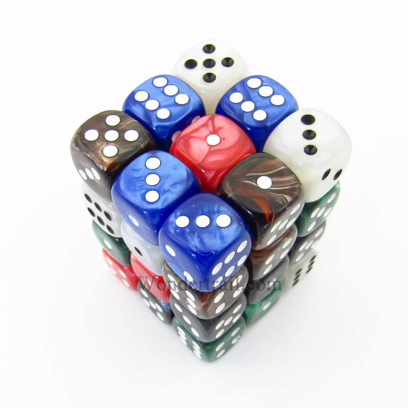 KOP11992 Assorted Marblized Dice with Pips D6 12mm (1/2in) Pack of 36 (ONLINE ORDER ONLY)