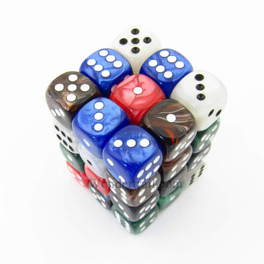 KOP11992 Assorted Marblized Dice with Pips D6 12mm (1/2in) Pack of 36 (ONLINE ORDER ONLY)