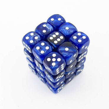 KOP11993 Blue Marbleized Dice with White Pips D6 12mm (1/2in) Pack of 36 (ONLINE ORDER ONLY)