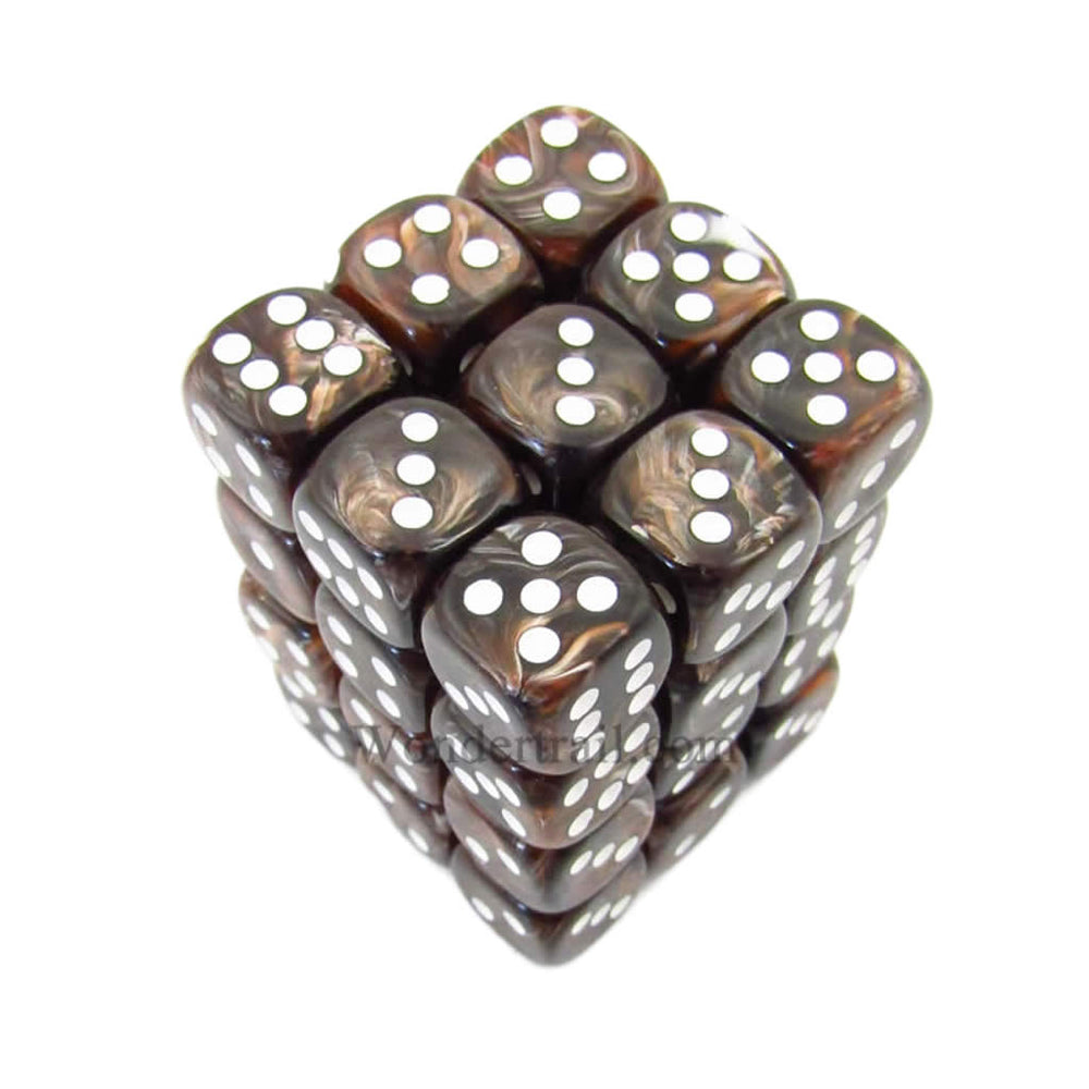 KOP11994 Brown Marbleized Dice White Pips D6 12mm (1/2in) Pack of 36 (ONLINE ORDER ONLY)