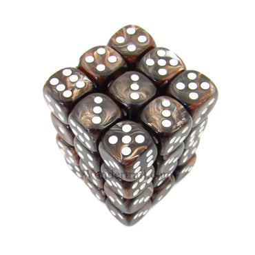 KOP11994 Brown Marbleized Dice White Pips D6 12mm (1/2in) Pack of 36 (ONLINE ORDER ONLY)