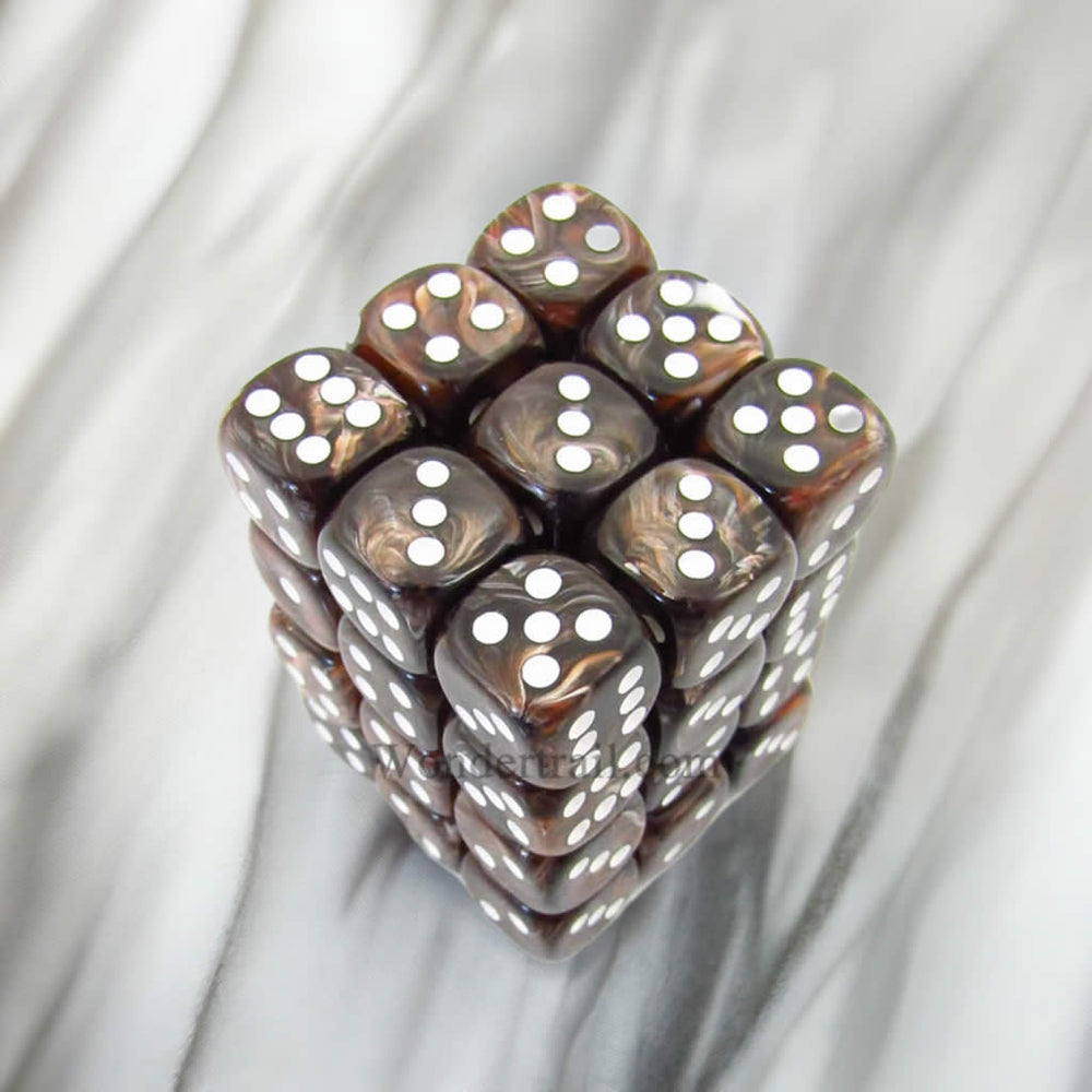 KOP11994 Brown Marbleized Dice White Pips D6 12mm (1/2in) Pack of 36 (ONLINE ORDER ONLY)