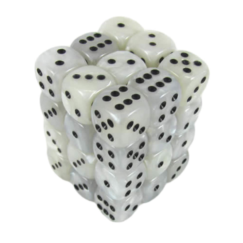 KOP11999 White Marbleized Dice with Black Pips D6 12mm (1/2in) Pack of 36 Dice (ONLINE ORDER ONLY)
