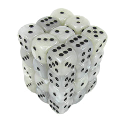 KOP11999 White Marbleized Dice with Black Pips D6 12mm (1/2in) Pack of 36 Dice (ONLINE ORDER ONLY)