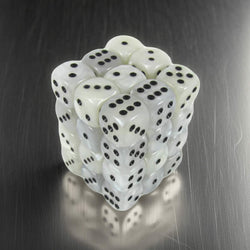 KOP11999 White Marbleized Dice with Black Pips D6 12mm (1/2in) Pack of 36 Dice (ONLINE ORDER ONLY)