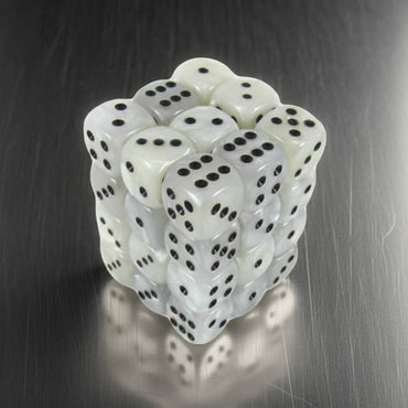 KOP11999 White Marbleized Dice with Black Pips D6 12mm (1/2in) Pack of 36 Dice (ONLINE ORDER ONLY)