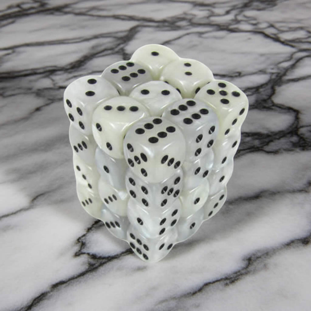 KOP11999 White Marbleized Dice with Black Pips D6 12mm (1/2in) Pack of 36 Dice (ONLINE ORDER ONLY)