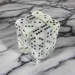 KOP11999 White Marbleized Dice with Black Pips D6 12mm (1/2in) Pack of 36 Dice (ONLINE ORDER ONLY)