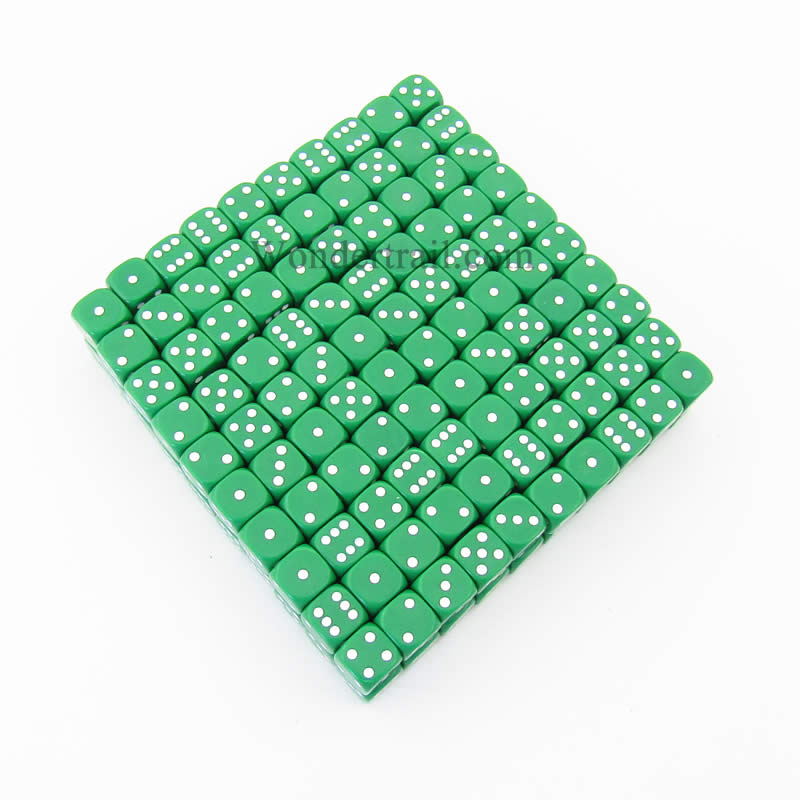 KOP12142 Green Opaque Dice White Pips D6 12mm (1/2in) Bulk Pack of 200 (ONLINE ORDER ONLY)