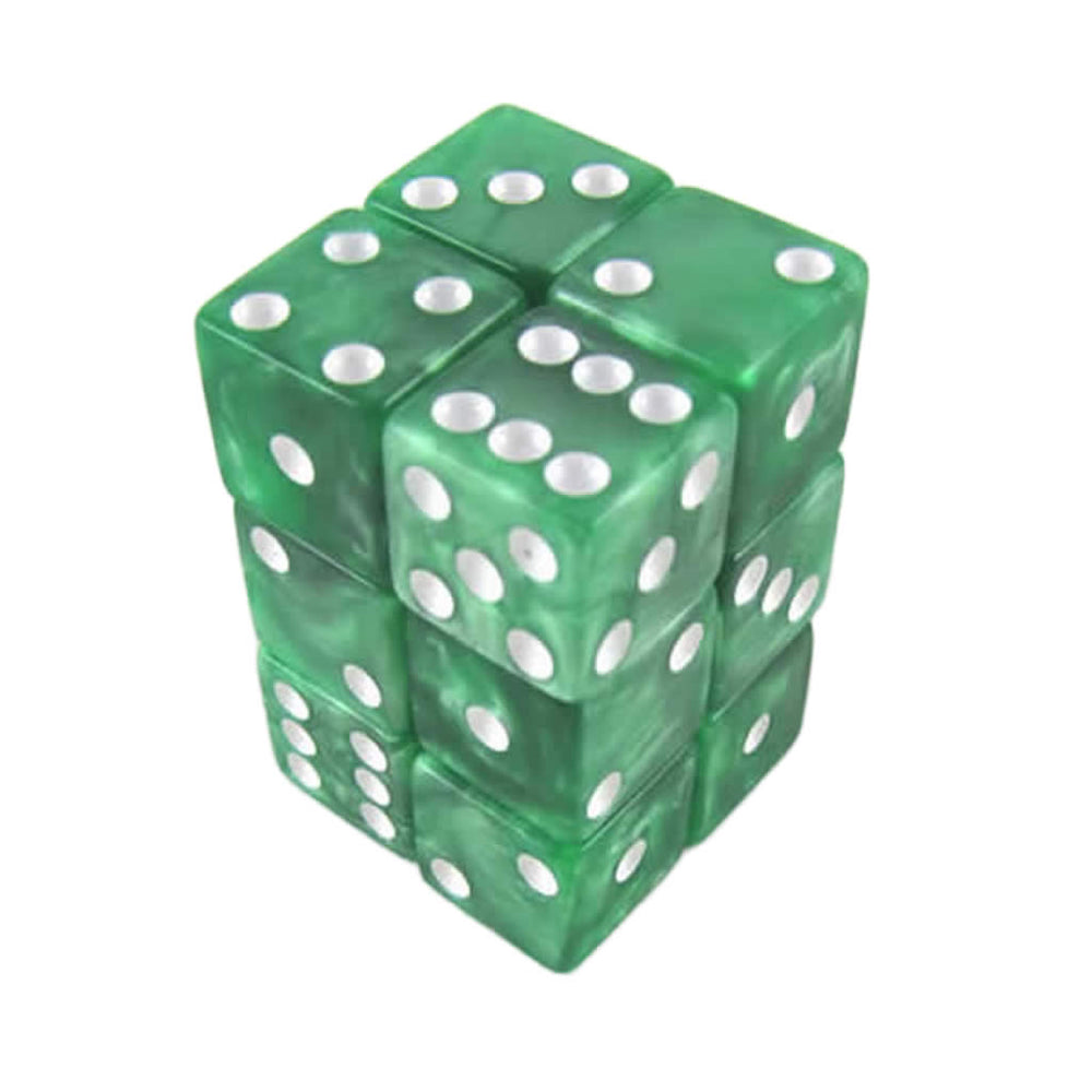 KOP12184 Green Marblized Dice with White Pips D6 16mm (5/8in) Pack of 12 (ONLINE ORDER ONLY)