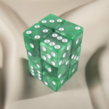 KOP12184 Green Marblized Dice with White Pips D6 16mm (5/8in) Pack of 12 (ONLINE ORDER ONLY)