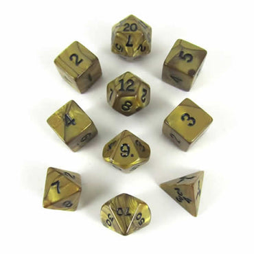 KOP12249 Gold Olympic Dice with Black Numbers 16mm (5/8in) Set of 10 (ONLINE ORDER ONLY)