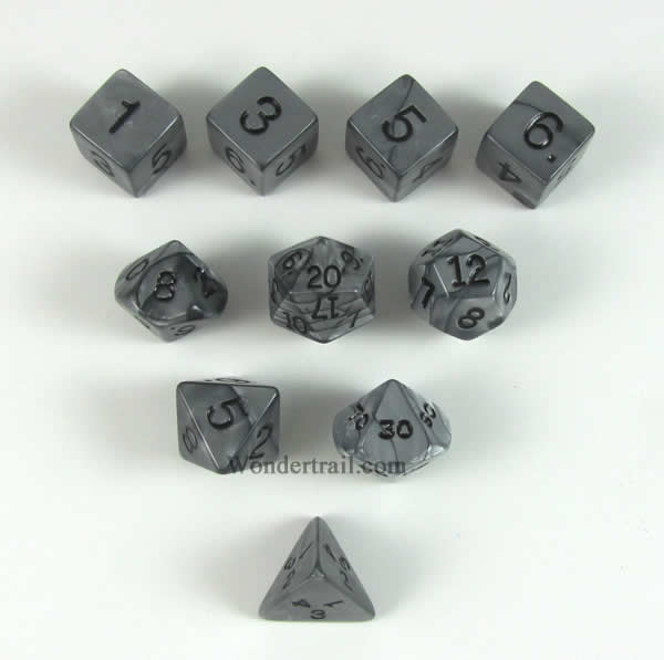 KOP12250 Silver Olympic Dice with Black Numbers 16mm (5/8in) Set of 10 (ONLINE ORDER ONLY)